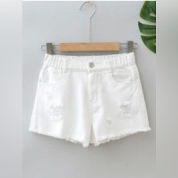 NWT raw trim white denim shorts. Size 6-7/130. - Picture 1 of 8